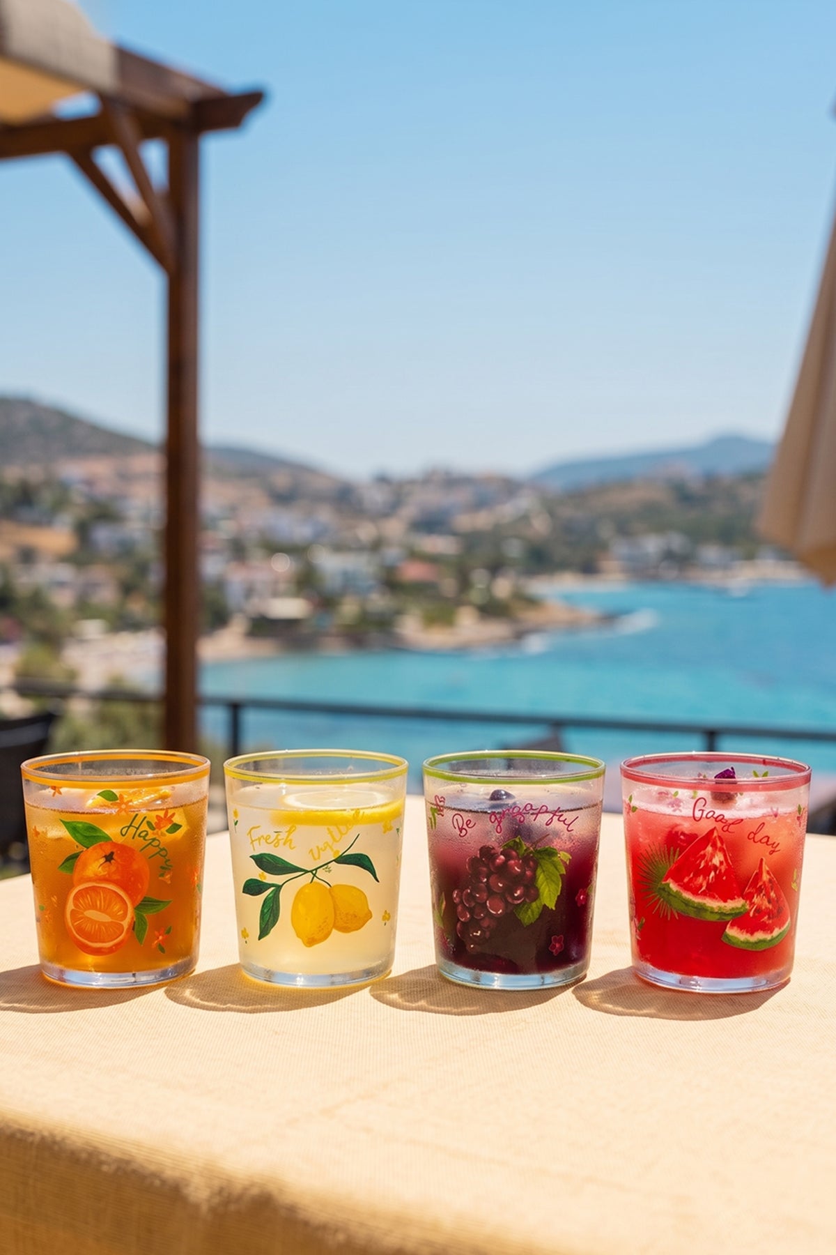 Juicy Meyve Desenli 4'lü Su Bardağı Seti 380 cc