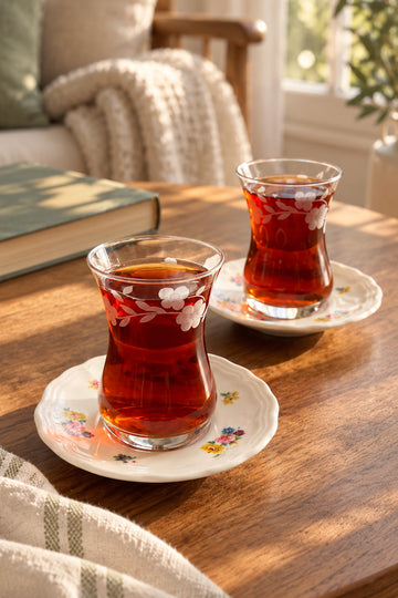 Rakle x Bengi Kurtcebe Anneanne Sofraları 8 Parça El Dekor Kesme Çay Seti 120 cc