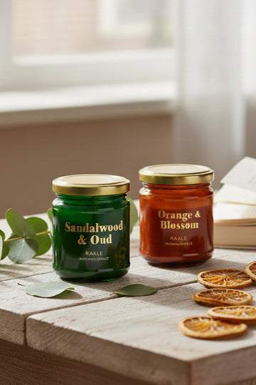 Glam Altın 4'lü Kavanoz Mum Seti Yeşil - Turuncu 110 gr