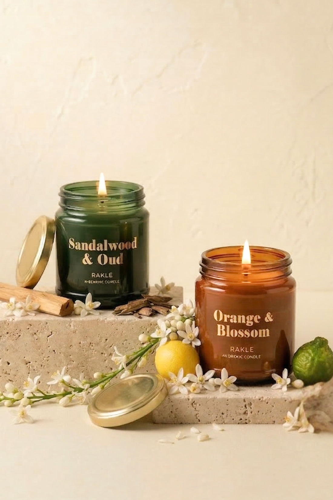 Glam Altın 4'lü Kavanoz Mum Seti Yeşil - Turuncu 110 gr