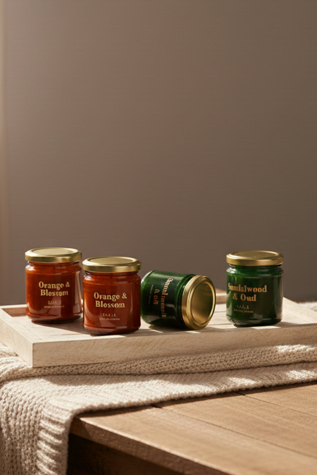 Glam Altın 4'lü Kavanoz Mum Seti Yeşil - Turuncu 110 gr