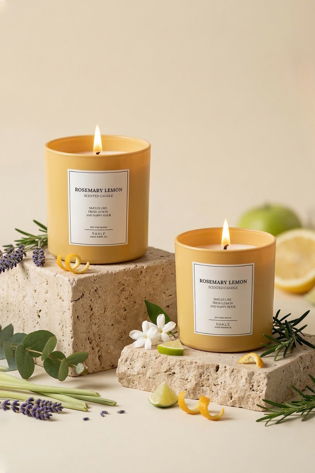 Le Jardin Rosemary Lemon Kokulu 2'li Mum Seti Sarı 120 gr - 200 gr