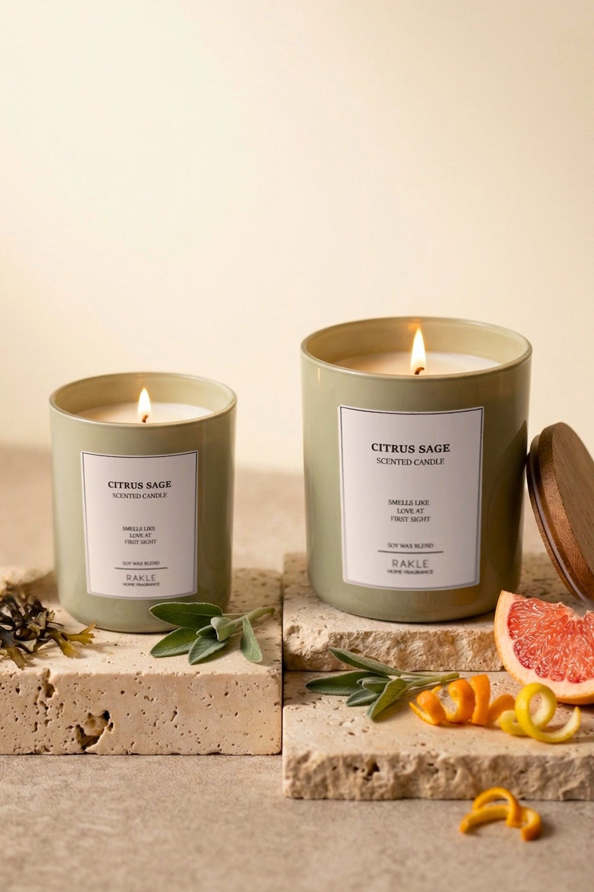 Le Jardin Citrus Sage Kokulu 2'li Mum Seti Yeşil 120 gr - 200 gr