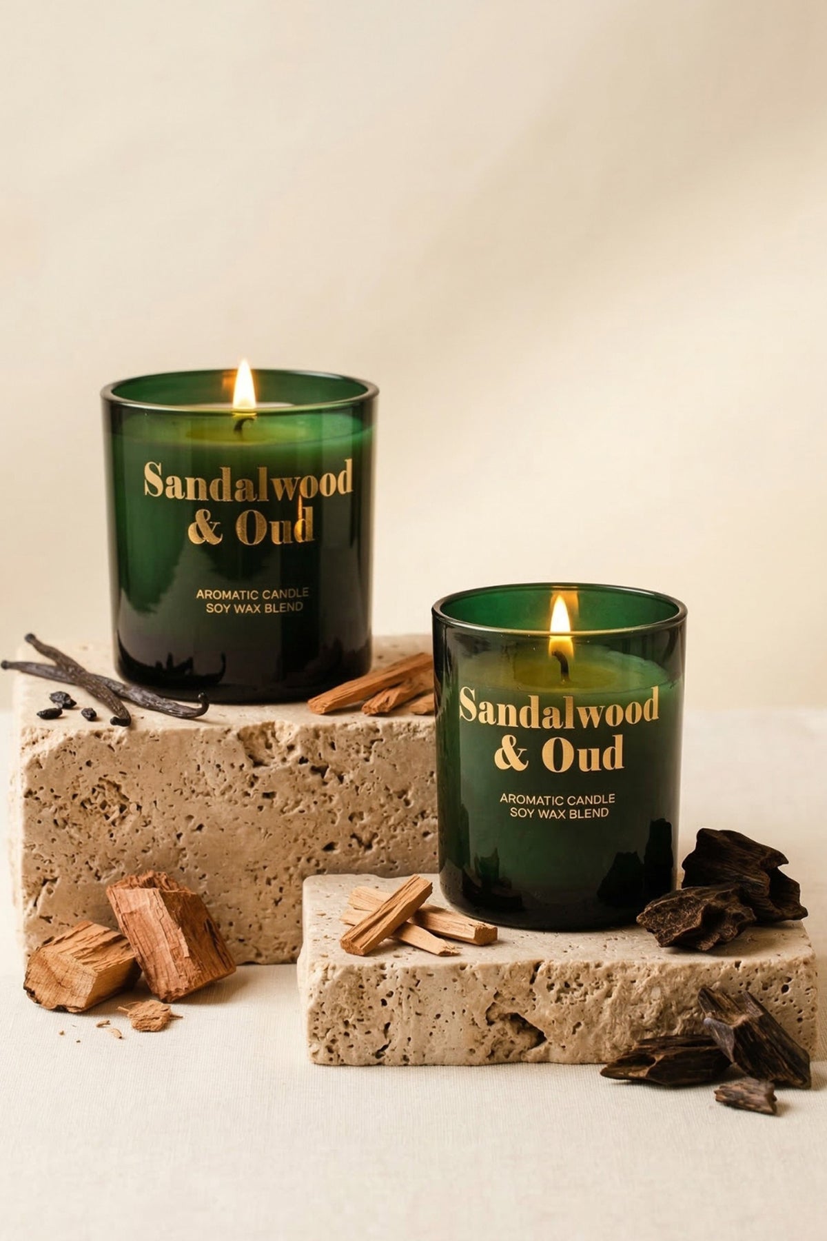 Glam Sandalwood&Oud Kokulu 2'li Mum Seti Yeşil 120 gr - 200 gr