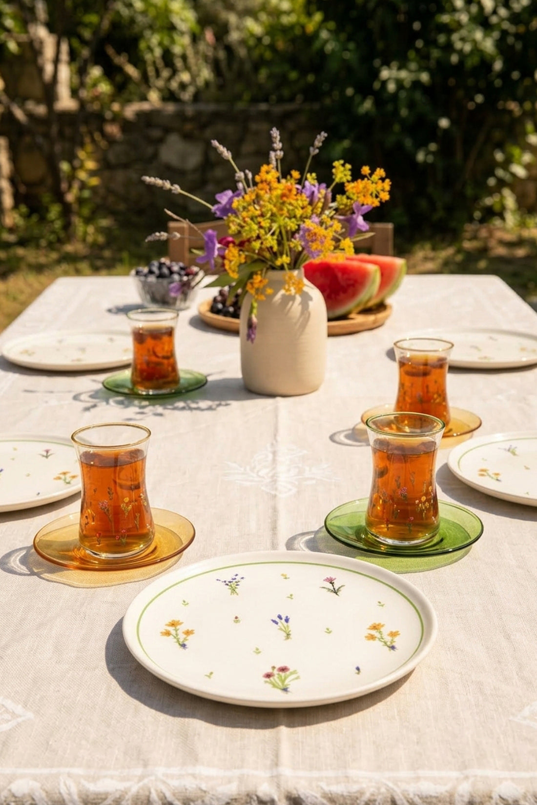 Botanical 12 Parça 4 Kişilik Pasta Tabağı Seti 20 cm  / Çay Seti 170 cc