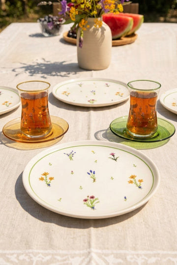 Botanical 12 Parça 4 Kişilik Pasta Tabağı Seti 20 cm  / Çay Seti 170 cc
