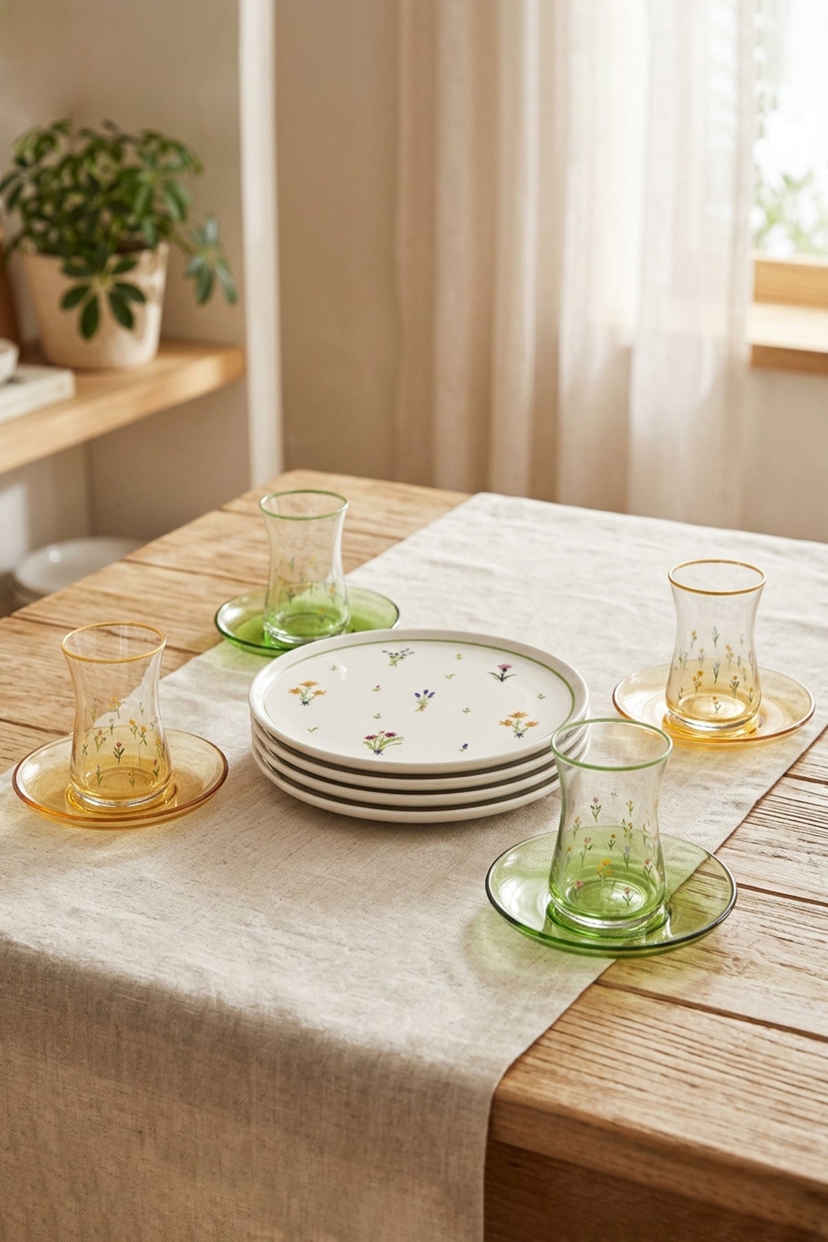 Botanical 12 Parça 4 Kişilik Pasta Tabağı Seti 20 cm  / Çay Seti 170 cc