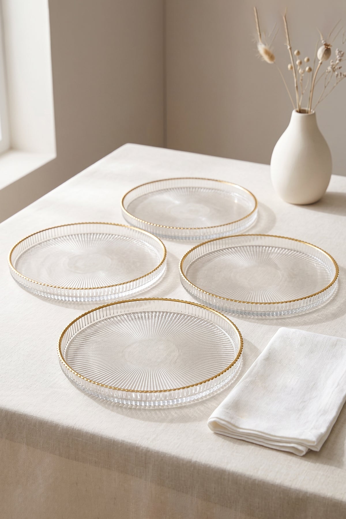 Splendid Gold Cam 4'lü Pasta Tabağı Seti 21 cm