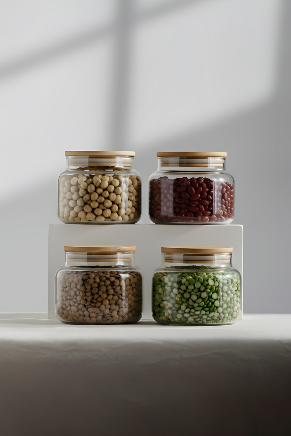Basic Bambu Kapaklı 4'lü Cam Kavanoz Seti 350 cc