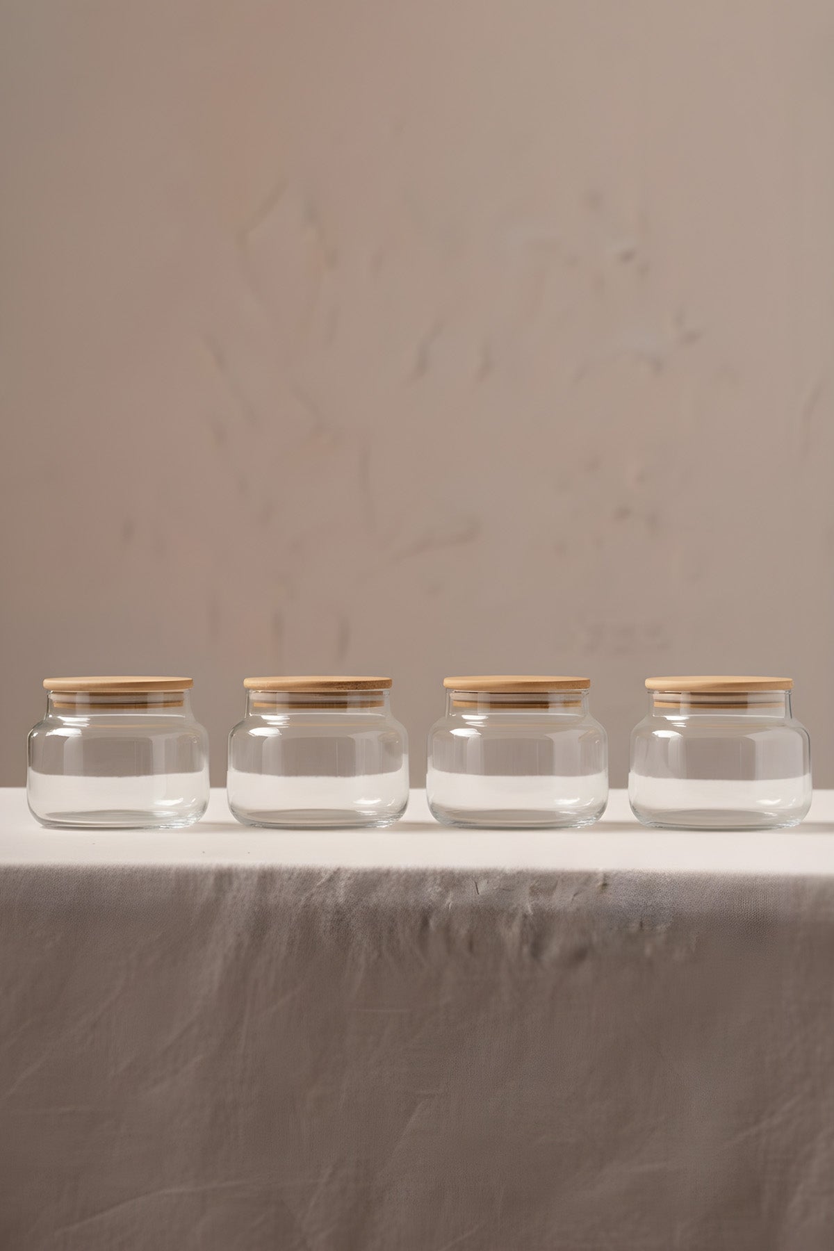 Basic Bambu Kapaklı 4'lü Cam Kavanoz Seti 350 cc