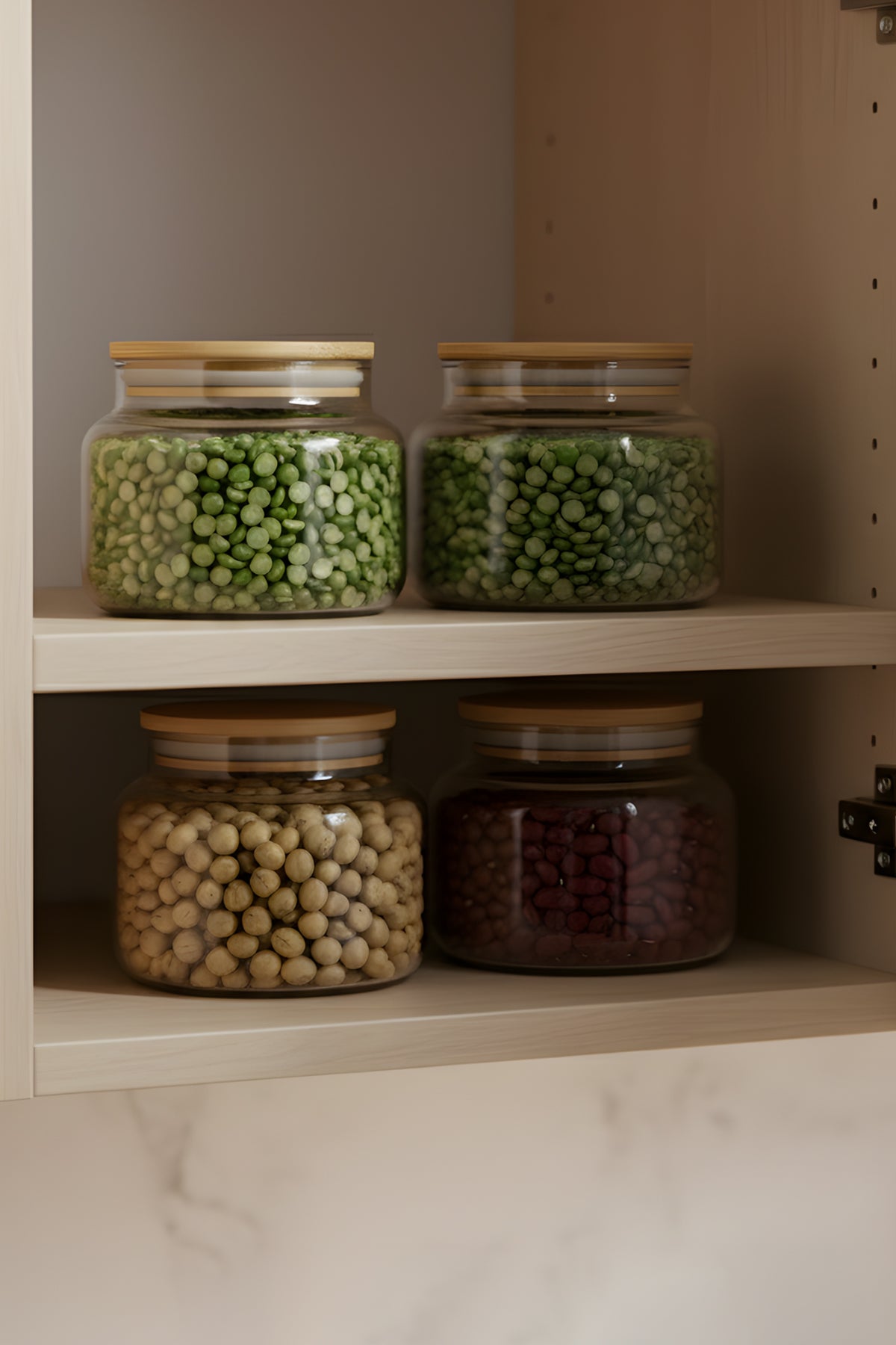 Basic Bambu Kapaklı 4'lü Cam Kavanoz Seti 350 cc