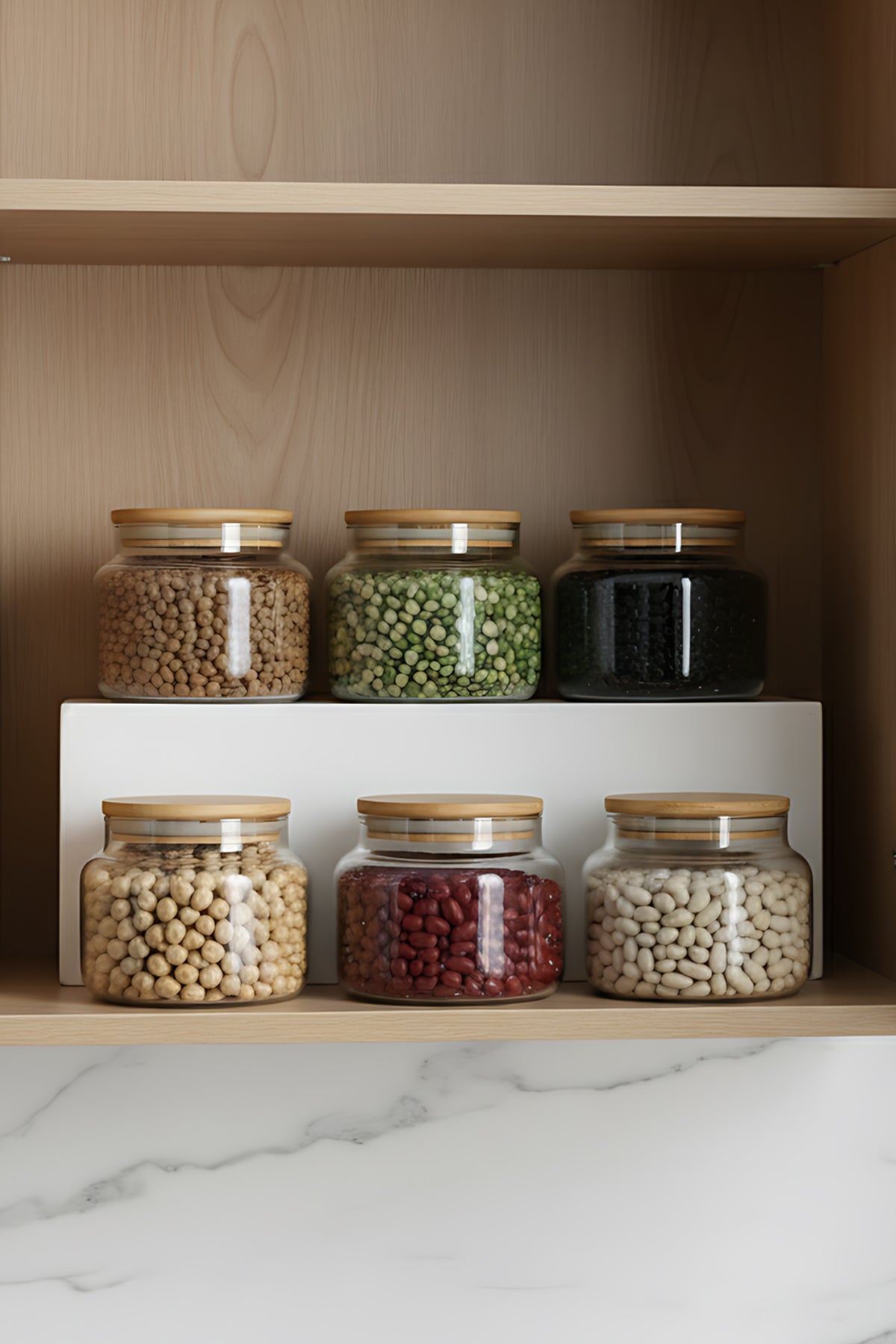 Basic Bambu Kapaklı 6'lı Cam Kavanoz Seti 350 cc