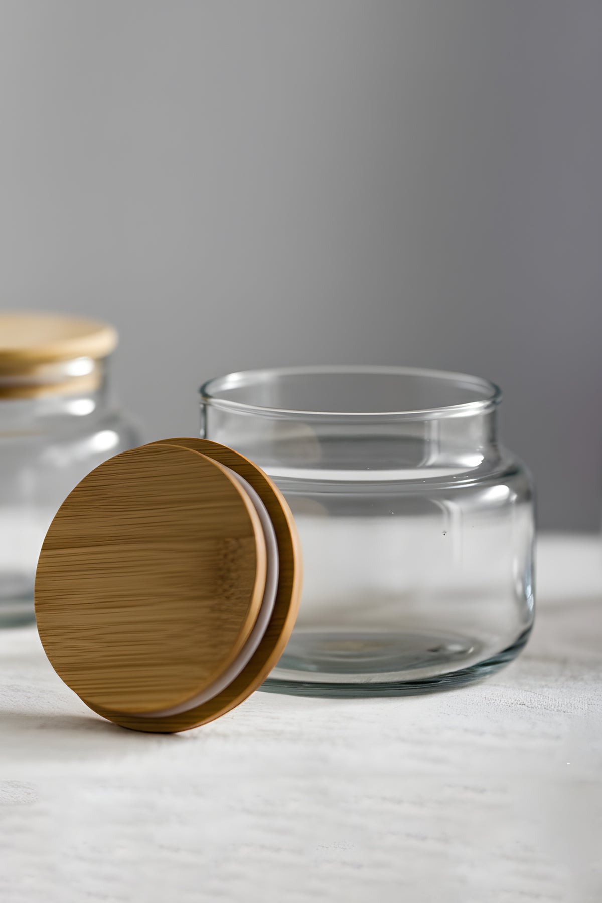 Basic Bambu Kapaklı 12'li Cam Kavanoz Seti 350 cc