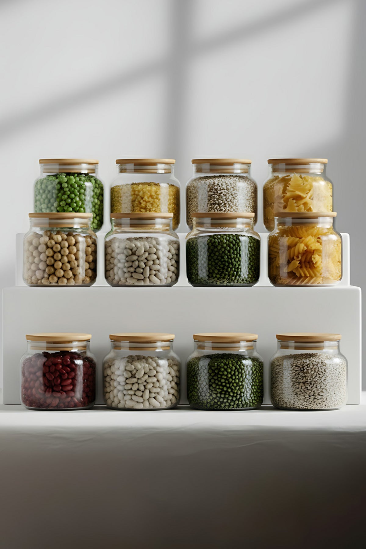 Basic Bambu Kapaklı 12'li Cam Kavanoz Seti 350 cc