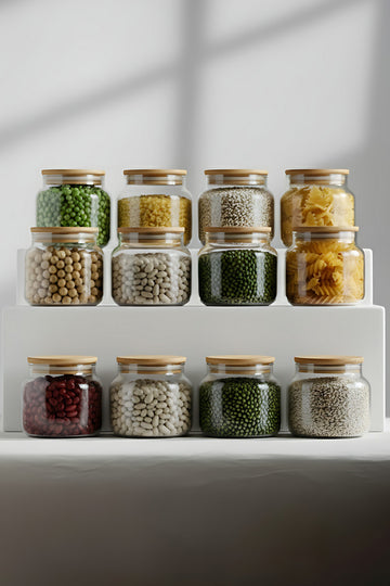 Basic Bambu Kapaklı 12'li Cam Kavanoz Seti 350 cc