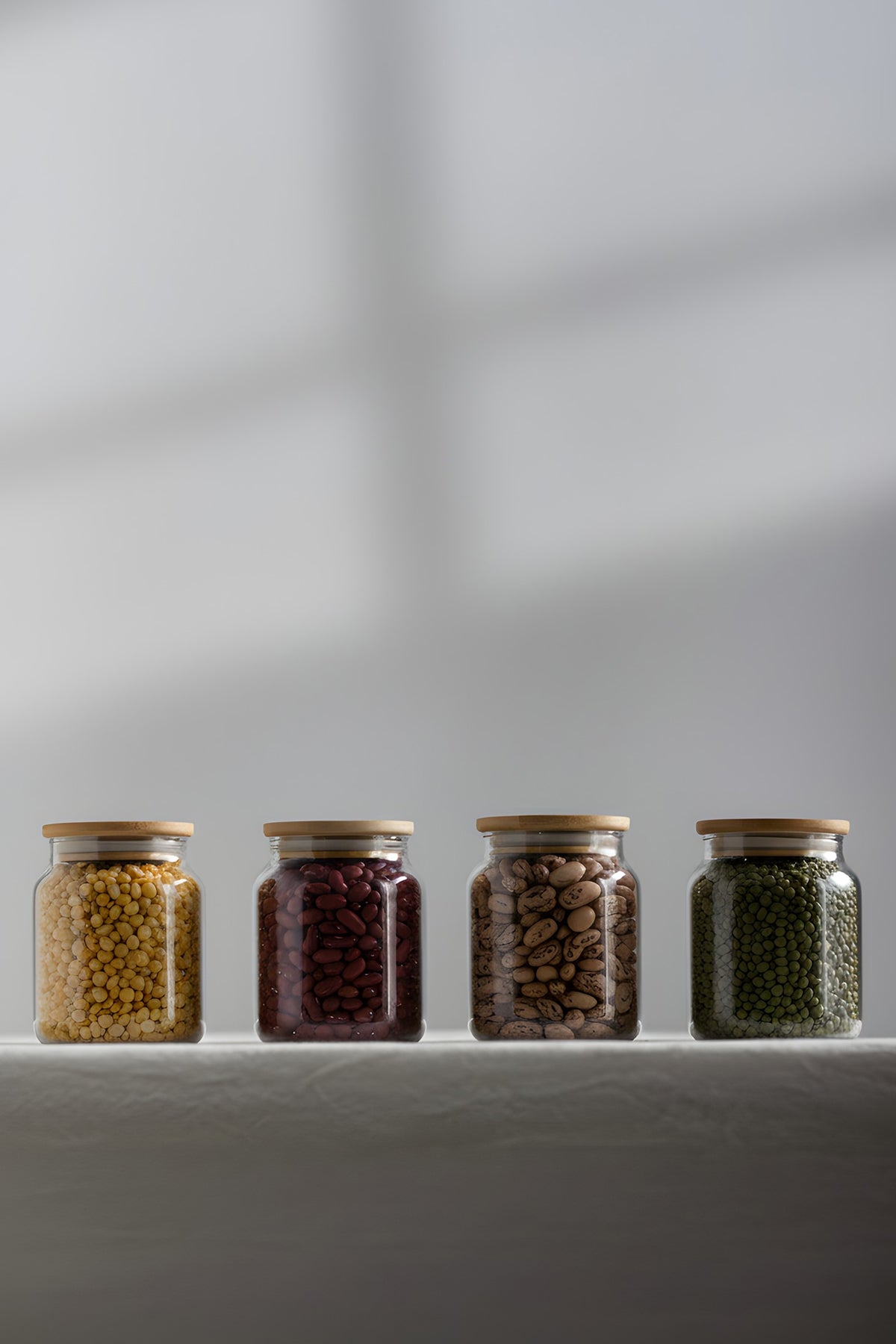 Pure Bambu Kapaklı 4'lü Cam Kavanoz Seti 290 cc