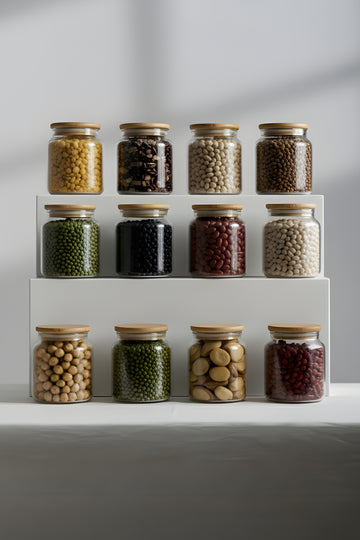 Pure Bambu Kapaklı 12'li Cam Kavanoz Seti 290 cc