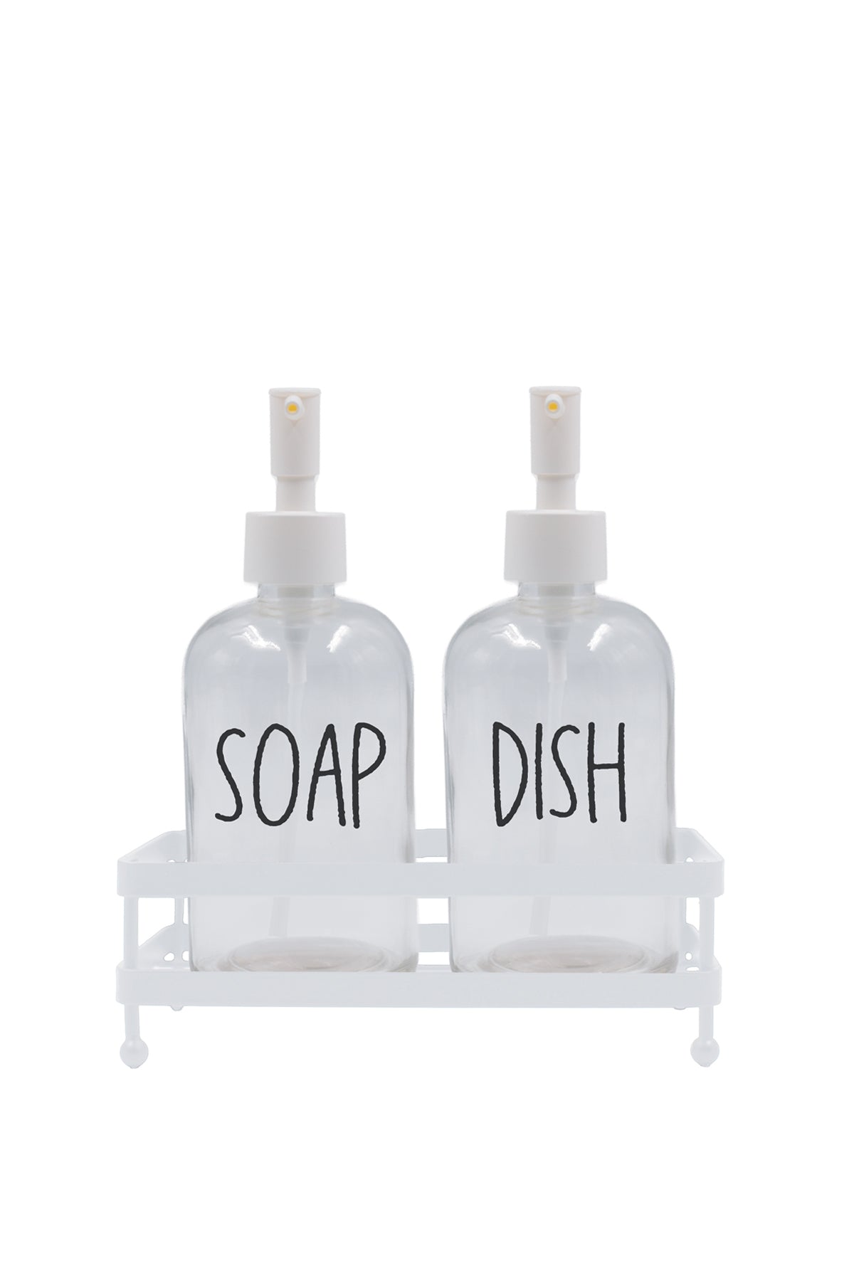 Basic Beyaz Metal Kare Stantlı 2'li Sıvı Sabunluk Seti 420 cc