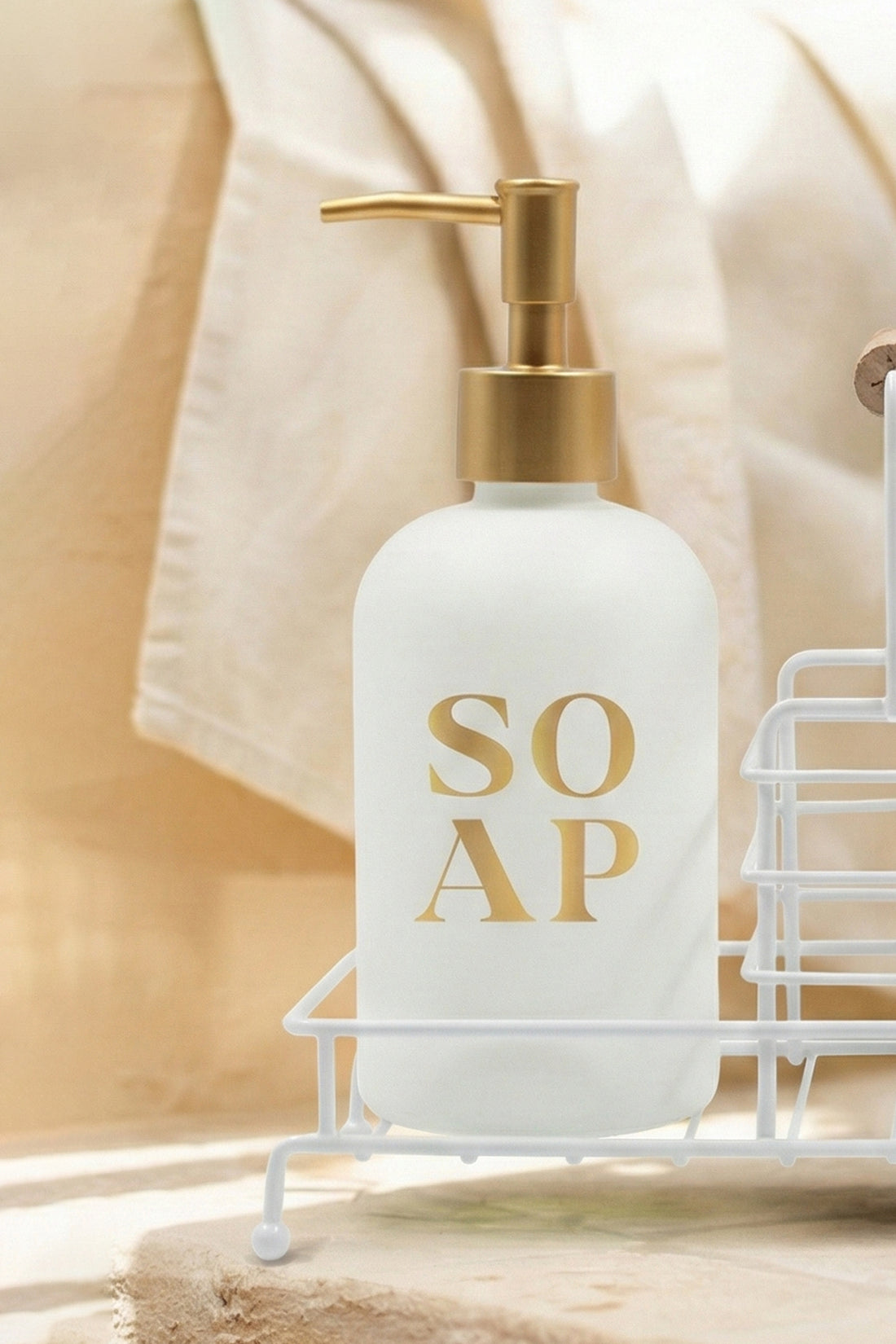 Stark Beyaz Metal Ahşap Kulplu Stand 2'li Sıvı Sabunluk Seti Beyaz 420 cc