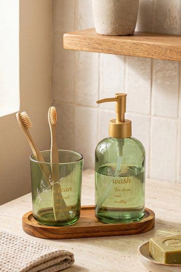 Viola Ahşap Standlı Banyo Seti Yeşil 420 cc