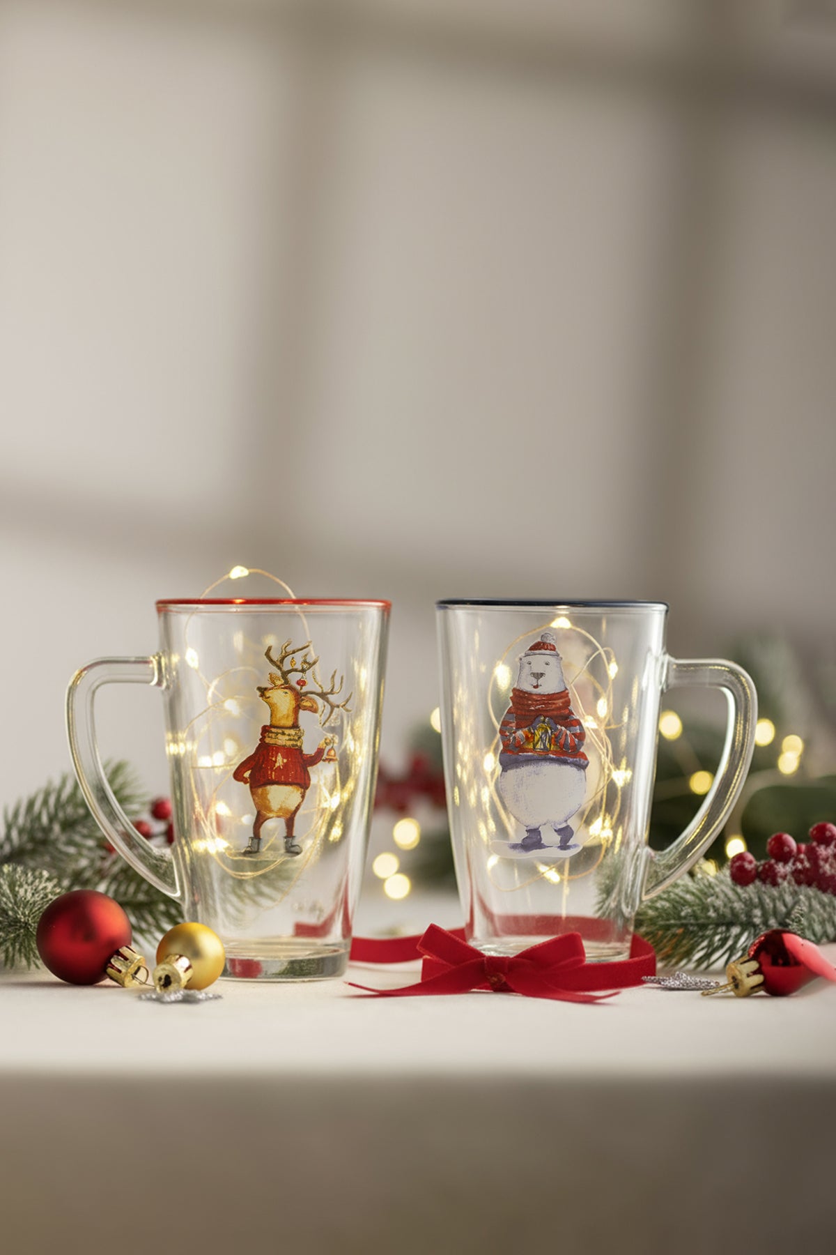 Deer Santa 2'li Kupa Seti Mavi-Kırmızı 400 cc