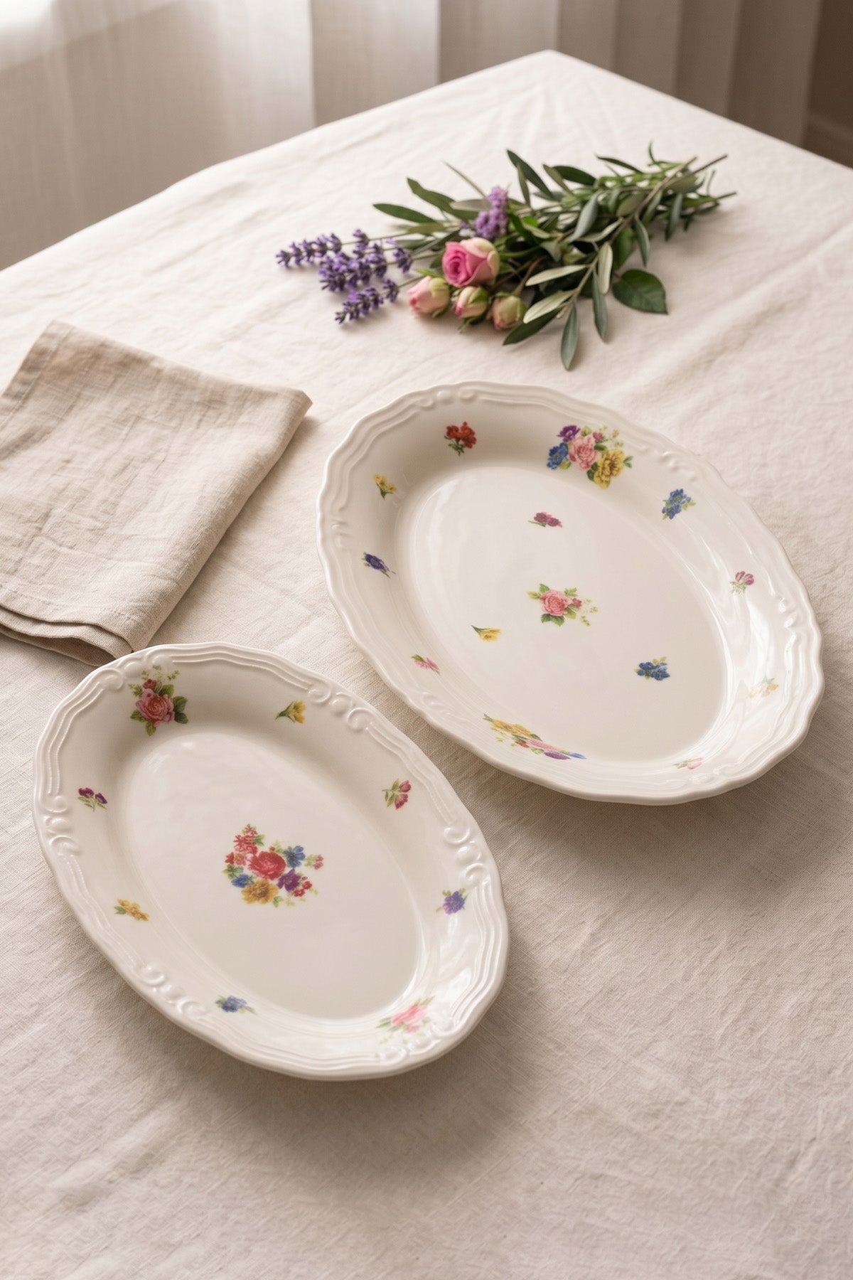 Rakle x Bengi Kurtcebe Anneanne Sofraları Porselen 2'li Kayık Sunum Tabağı Seti 26-32 cm