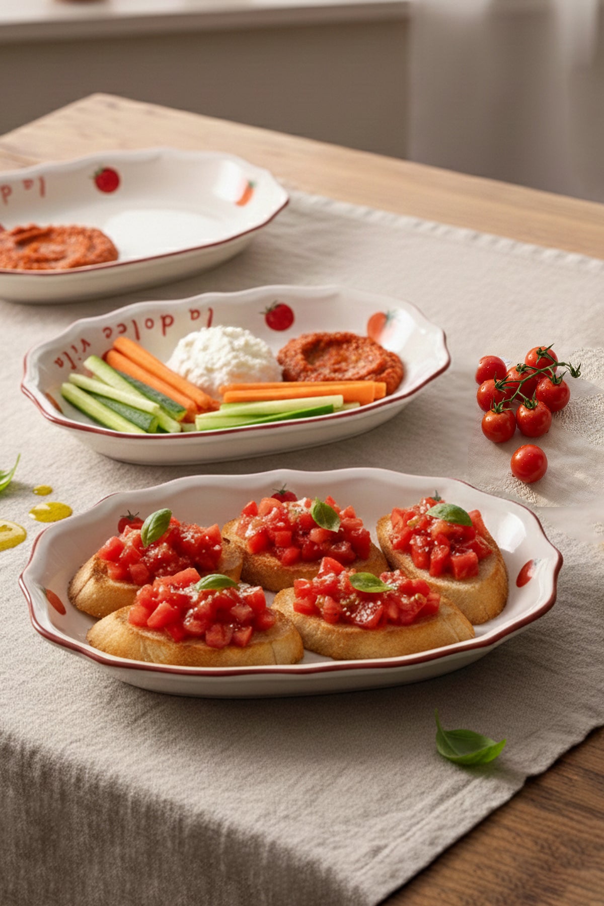 Rakle x Bengi Kurtcebe Pomodoro Stoneware 2'li Kayık Sunum Tabağı Seti