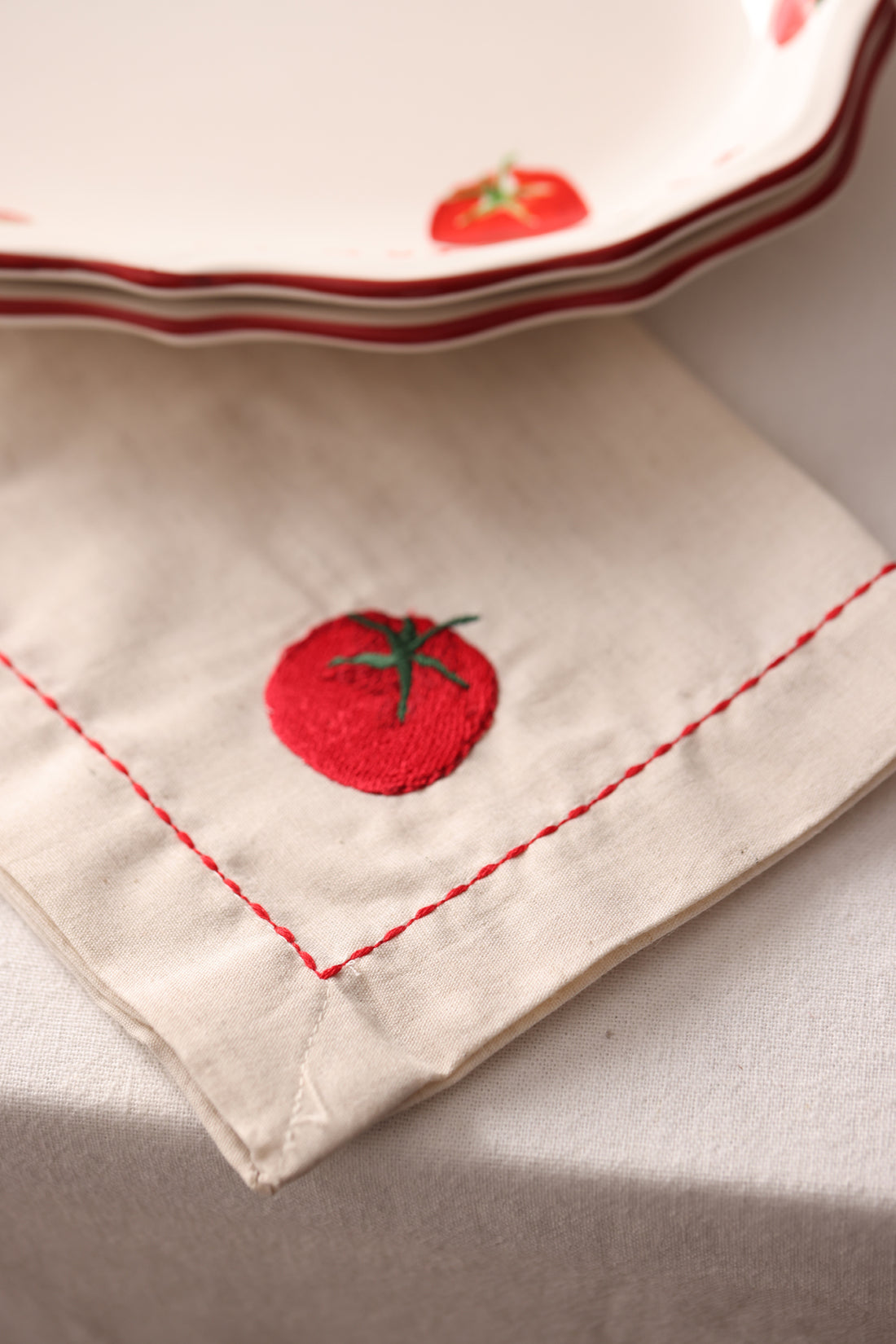 Pomodoro Keten Nakış İşlemeli 2'li Amerikan Servisi 35x40 cm