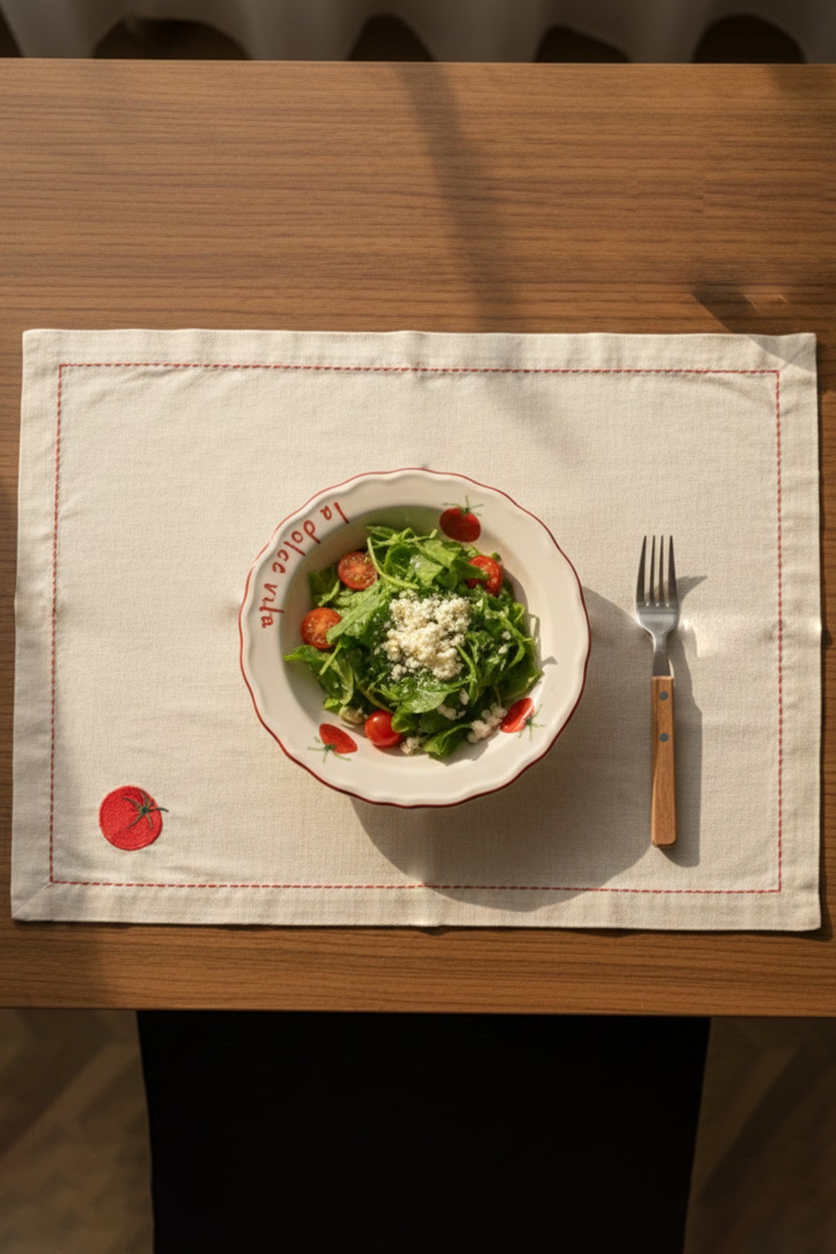 Pomodoro Keten Nakış İşlemeli 2'li Amerikan Servisi 35x40 cm