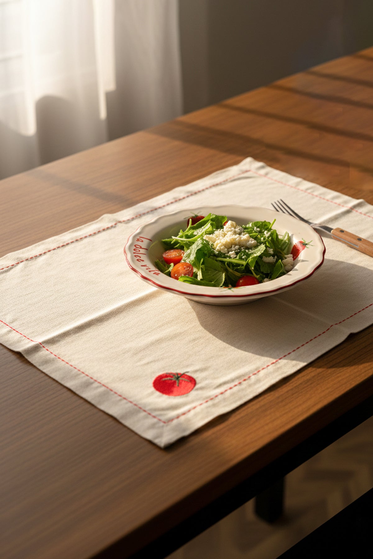 Pomodoro Keten Nakış İşlemeli 2'li Amerikan Servisi 35x40 cm