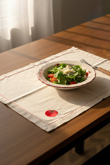 Pomodoro Keten Nakış İşlemeli 2'li Amerikan Servisi 35x40 cm